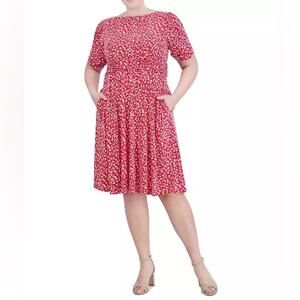Jessica Howard Plus Size Printed Ruched-Sleeve Dress Women’s Sz 18W NWT